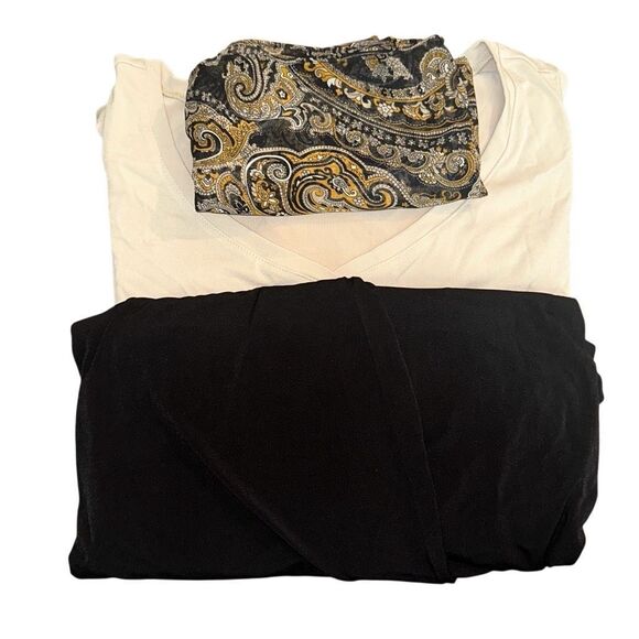 Susan Graver Womans 3X Wheat 3 Piece Liquid Knit Cardigan Set w/ Tank & Printed - Picture 1 of 9